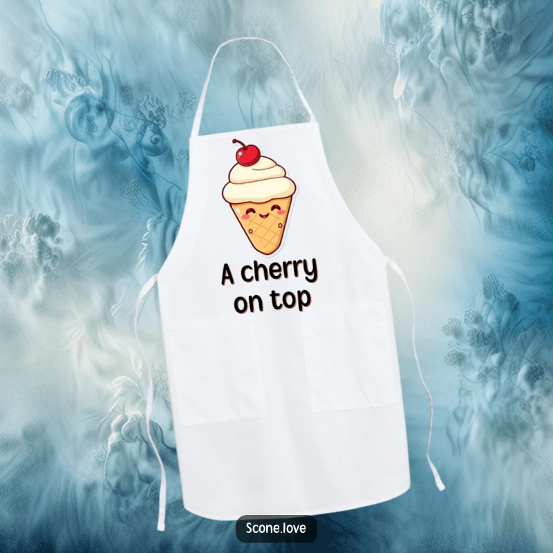 Funny Kawaii Scone Wink Apron: A scone with a cherry on top winks playfully, adding charm to the kitchen.