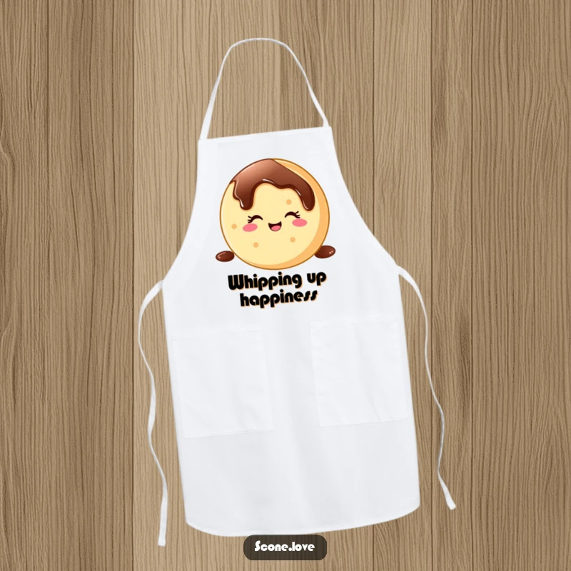 Funny donut wink apron, a cheerful donut character winking as it slides down chocolate, perfect for a fun baking experience.