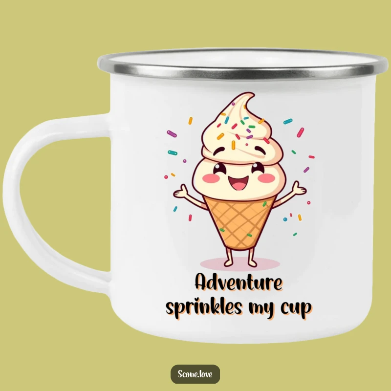Funny Scone Character Juggling Sprinkles Camping Mug: Adventure Fuelled by Laughter