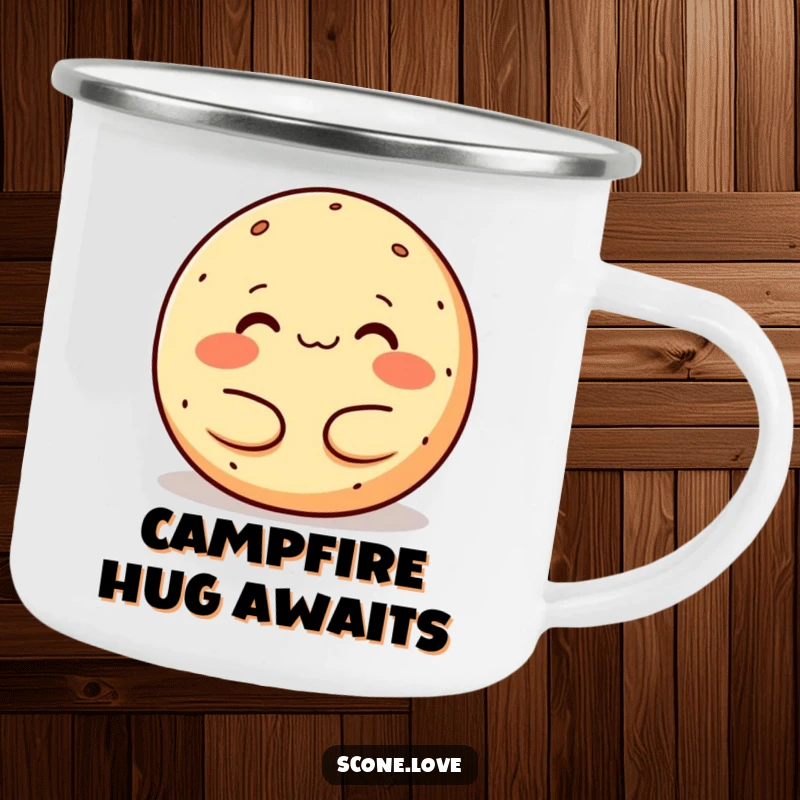 Funny melting donut camping mug, featuring a content baked good melting in a warm embrace, perfect for outdoor relaxation.