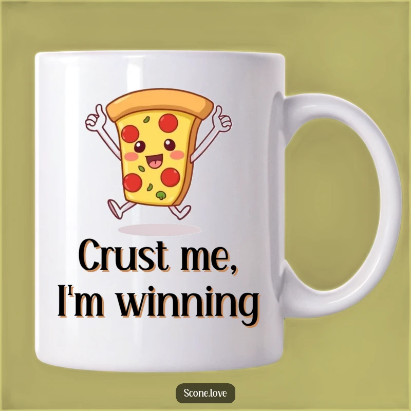 Funny Pizza Victory Mug: Slice Doing Lap, Cheesy Celebration Gift