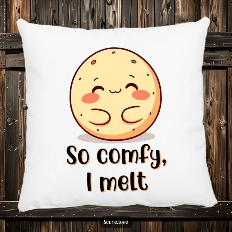 Funny melting donut pillow, a soft and cozy baked good melting contentedly in a warm hug, perfect for lounging.