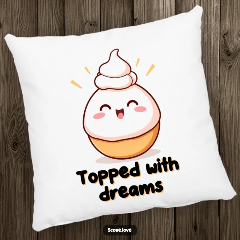 Funny Swirly Baked Good Pillow, showing excited swirls balancing cream on its head, offering soft comfort and sweet, humorous art.
