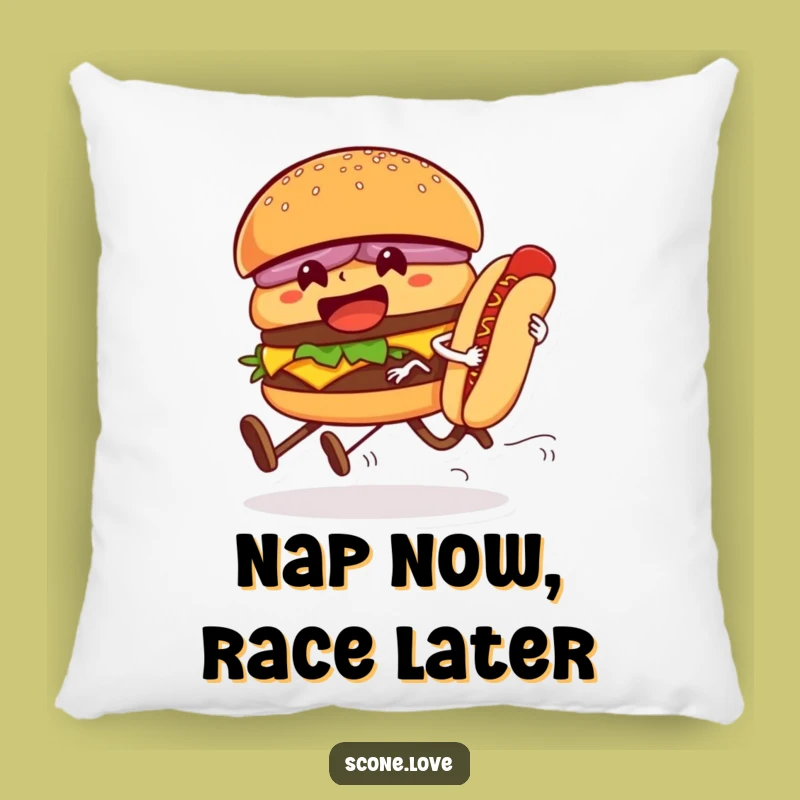 Funny Hamburger Hot Dog Race Pillow - Cozy Humor for Your Couch!