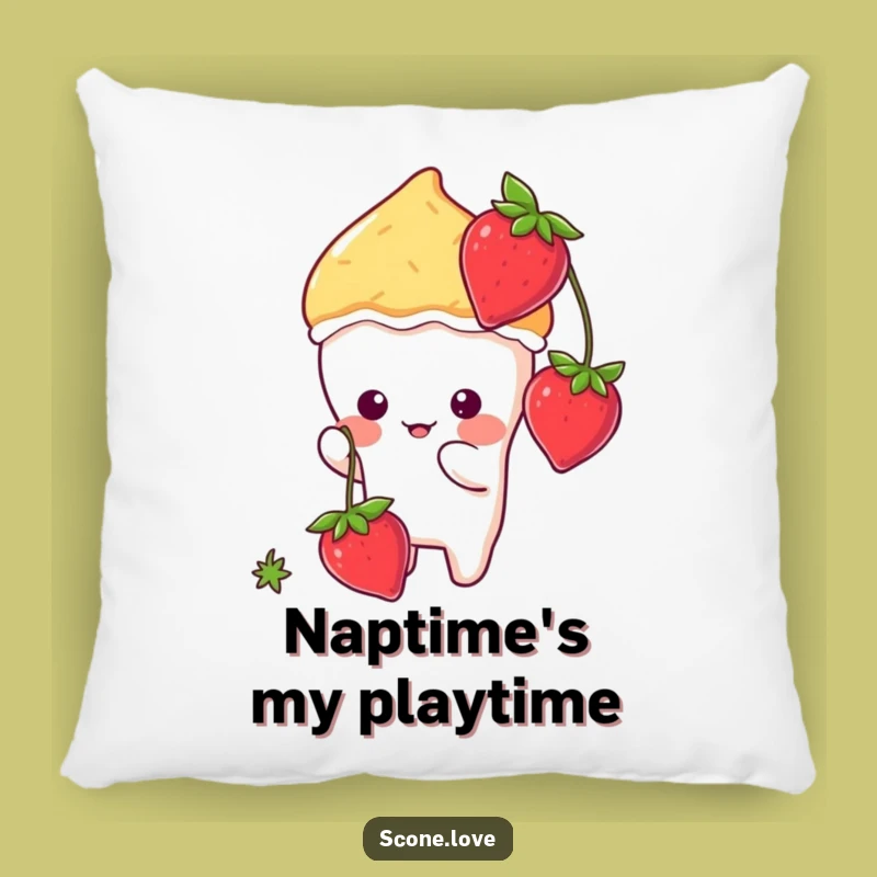 Funny Kawaii Scone Batting Strawberry Pillow - Cute Scone Accent Pillow Gift