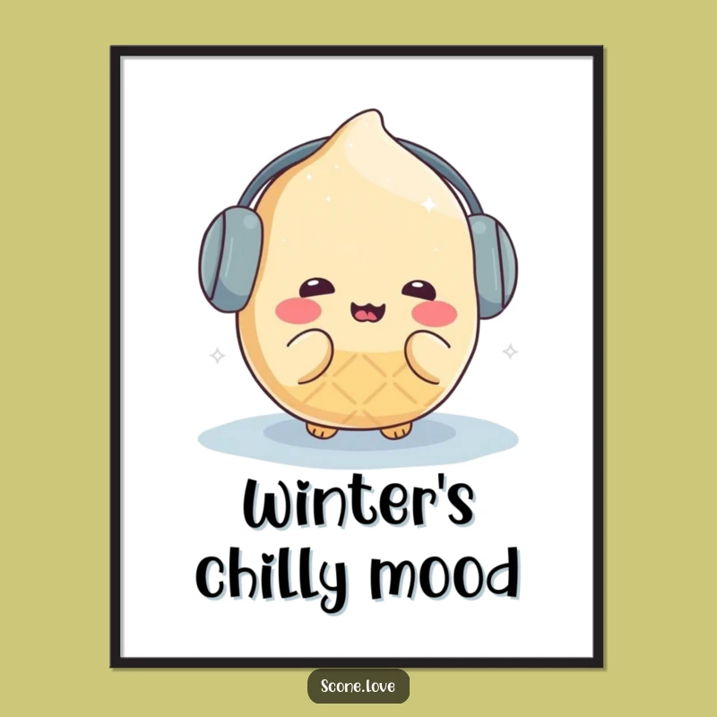 Funny Kawaii Scone Earmuffs Digital Art - Cute Cold Weather Decor Gift