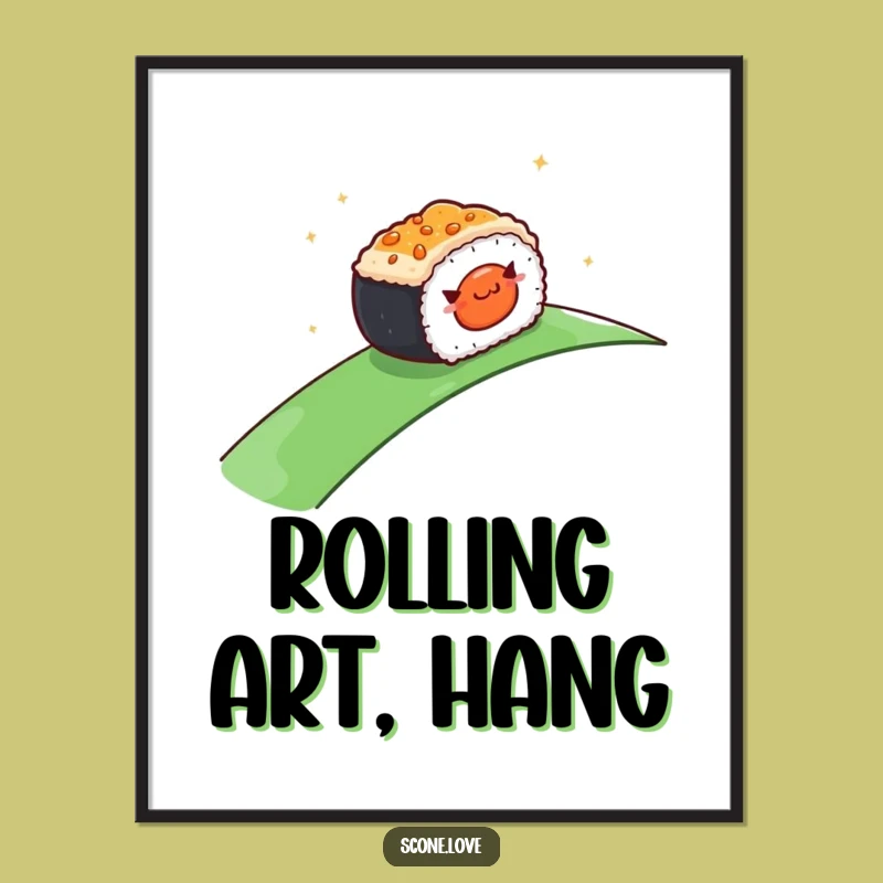 Funny Rolling Sushi Digital Art: Instant Calm, Delightful Funny Gift for Walls!