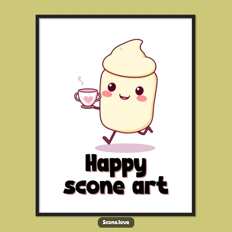 Funny Kawaii Scone Digital Art - Printable Joyful Tea Time Decor, Gift