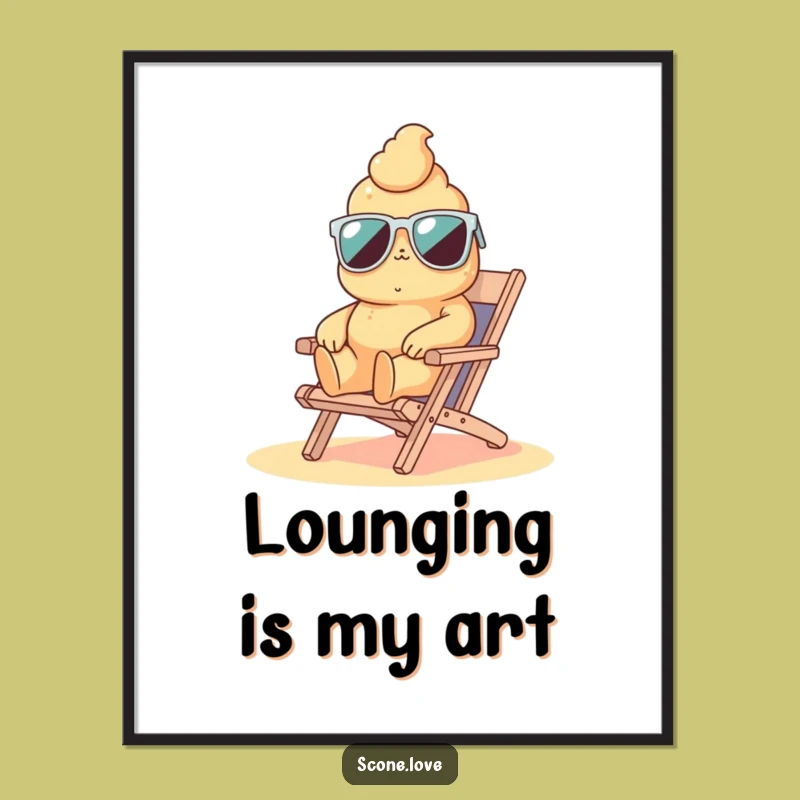 Funny Scone Beach Art Print: Hilarious Lounging Pastry for Wall Decor, Perfect Funny Gift