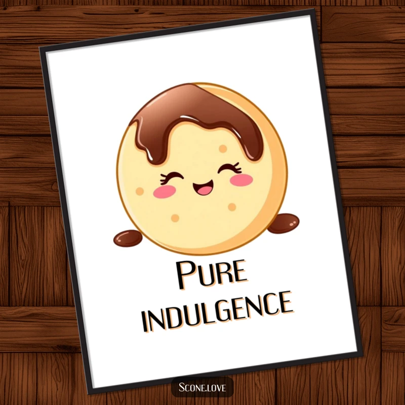 Funny donut wink digital art print, a cheerful baked good winking and sliding down a chocolate drizzle, ready for immediate download.