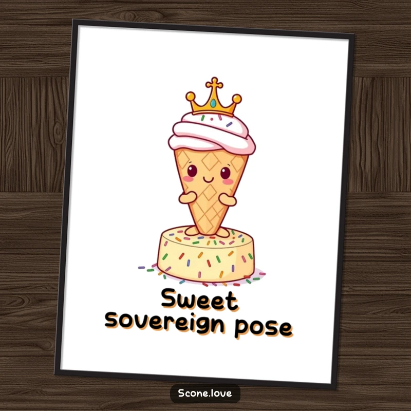 Funny Scone Digital Art: A downloadable print of a crowned scone on a sprinkle pedestal, perfect for sweet decor.