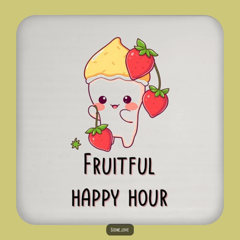 Funny Kawaii Scone Batting Strawberry Coaster - Cute Scone Drink Gift