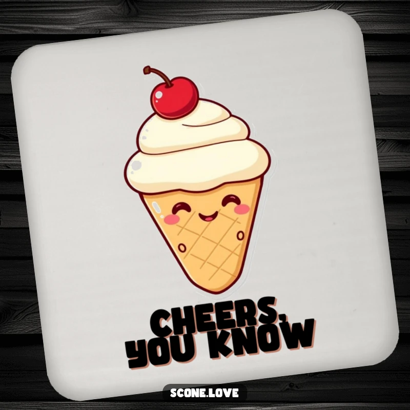 Funny Kawaii Scone Wink Coaster: A scone with a cherry on top gives a playful wink, a charming addition.