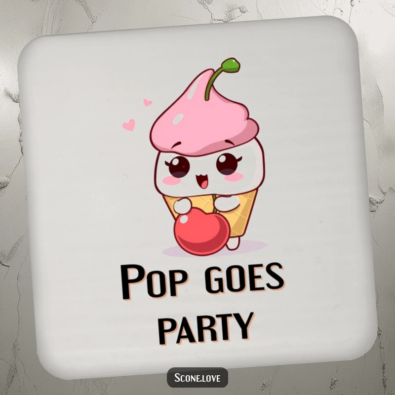 Funny Scone Surprise Coasters: A scone character looks surprised as a cherry pops playfully, offering a humorous and charming table accent.