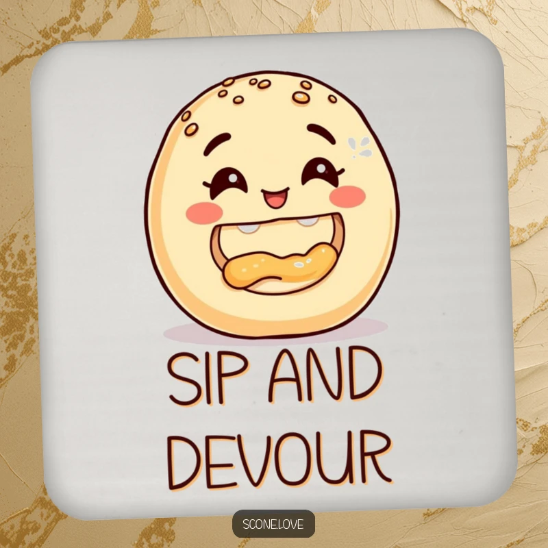 Funny Donut Coaster, showing a smiling baked good taking a triumphant bite out of another, protecting surfaces with humorous dessert art.
