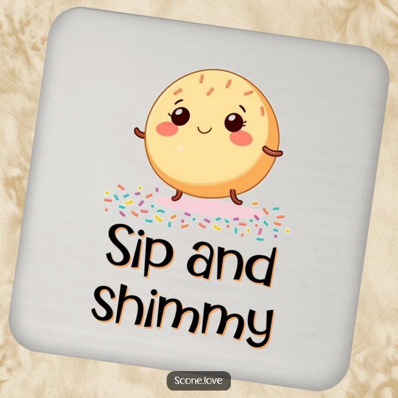 Funny Donut Coaster, showing a smiling baked good dancing with tiny legs on sprinkles, protecting surfaces with cheerful food art.