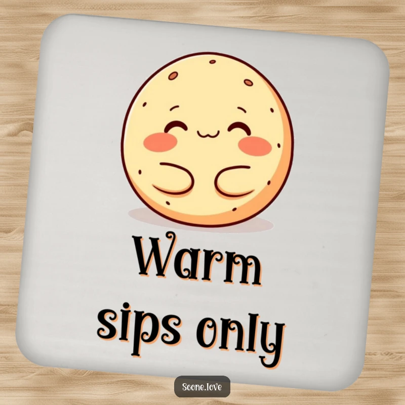 Funny melting donut coaster, a content baked good melting in a warm hug, adding a touch of humor to drink service.