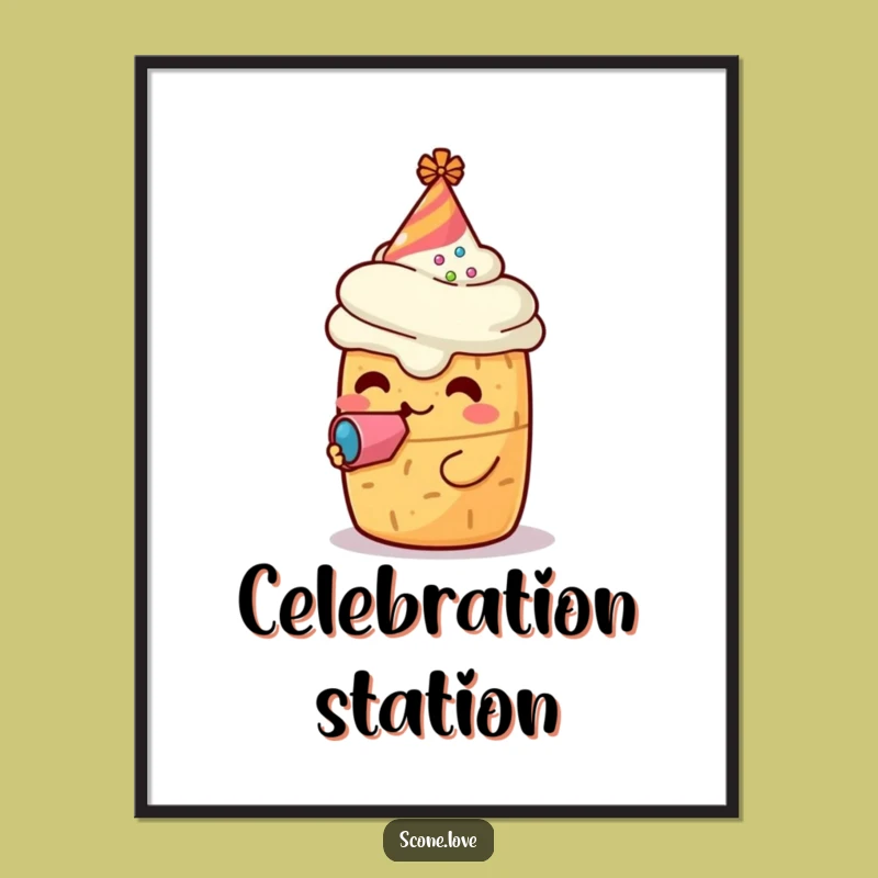 Funny Kawaii Scone Party Poster: Festive Wall Art Funny Gift