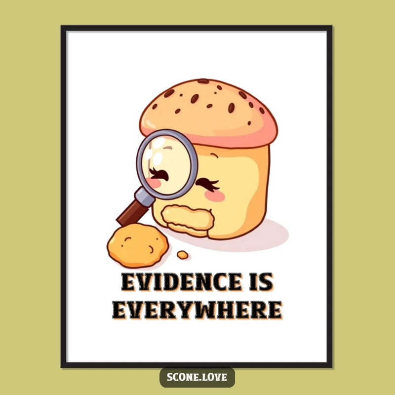 Funny Scone Detective Poster: Quirky Crumb Investigation Art, Unique Funny Gift Idea