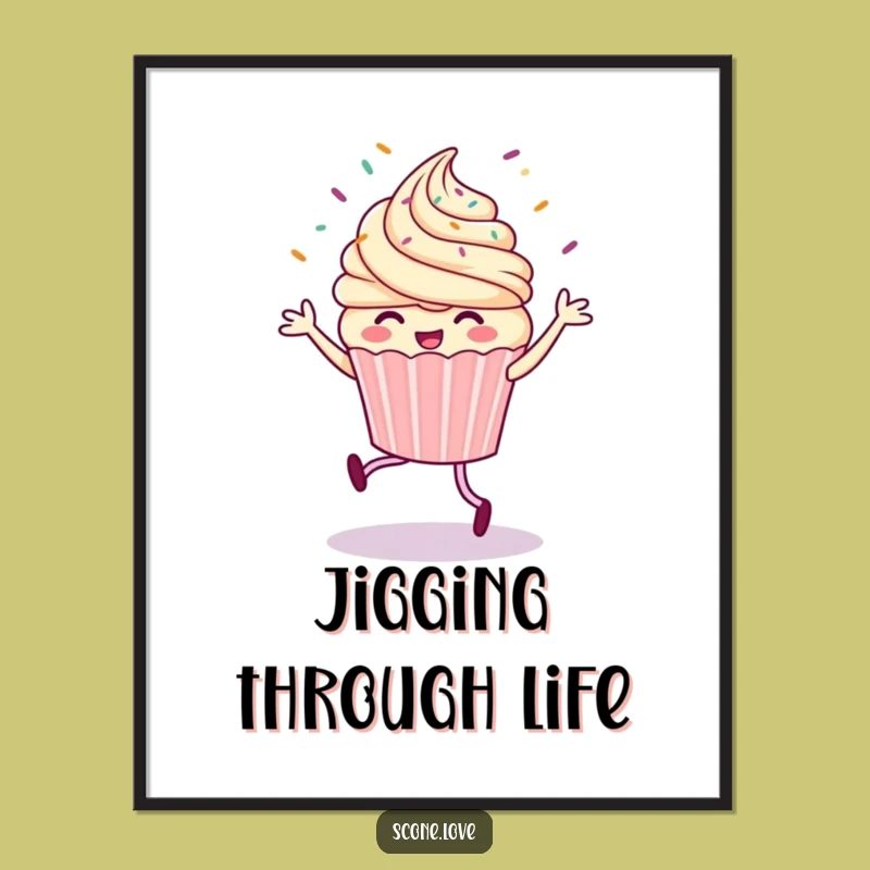 Funny Cupcake Jig Poster: Vibrant Sprinkle Flying Art, Awesome Funny Gift!