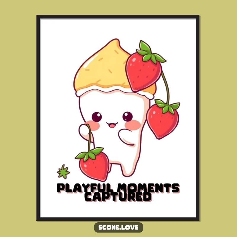 Funny Kawaii Scone Batting Strawberry Poster - Cute Wall Art Scone Gift