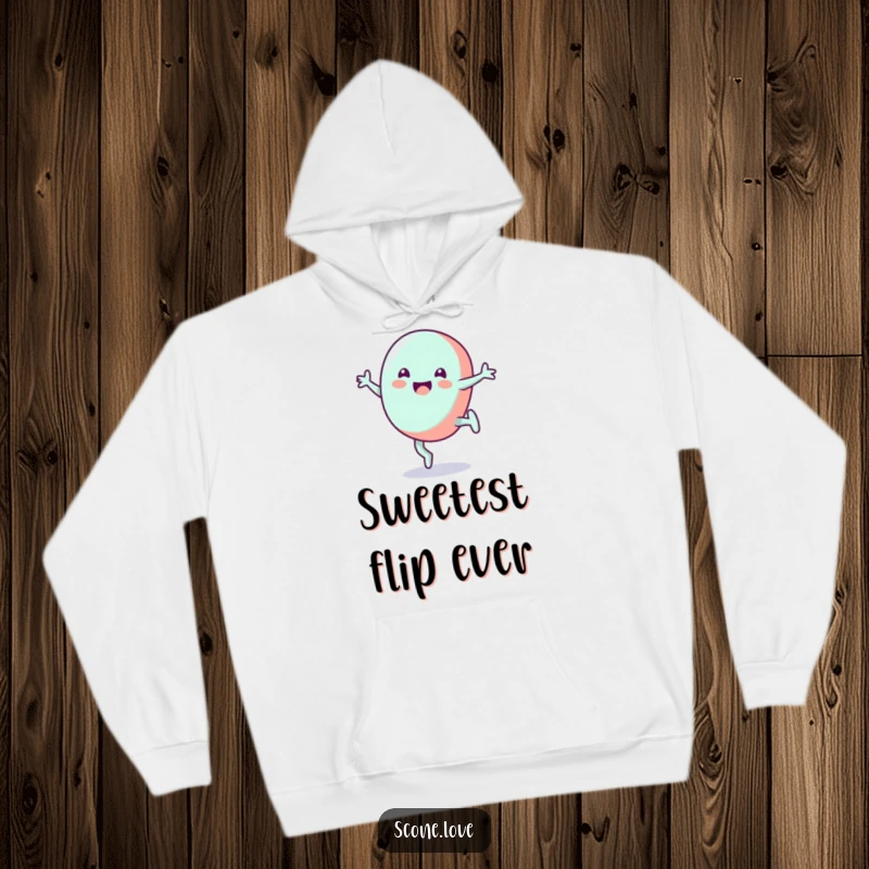 Funny candy hoodie featuring a grinning candy mid-cartwheel, perfect for staying warm and spreading cheer.