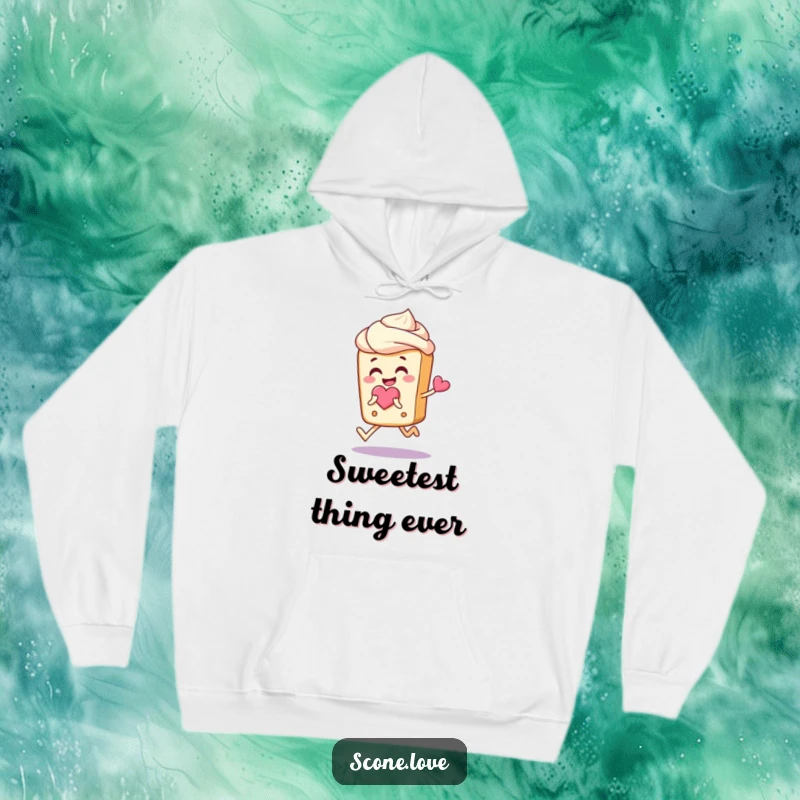 Funny Scone Love Hoodie: A cozy hoodie featuring a joyful scone holding a heart, perfect for sweet comfort.