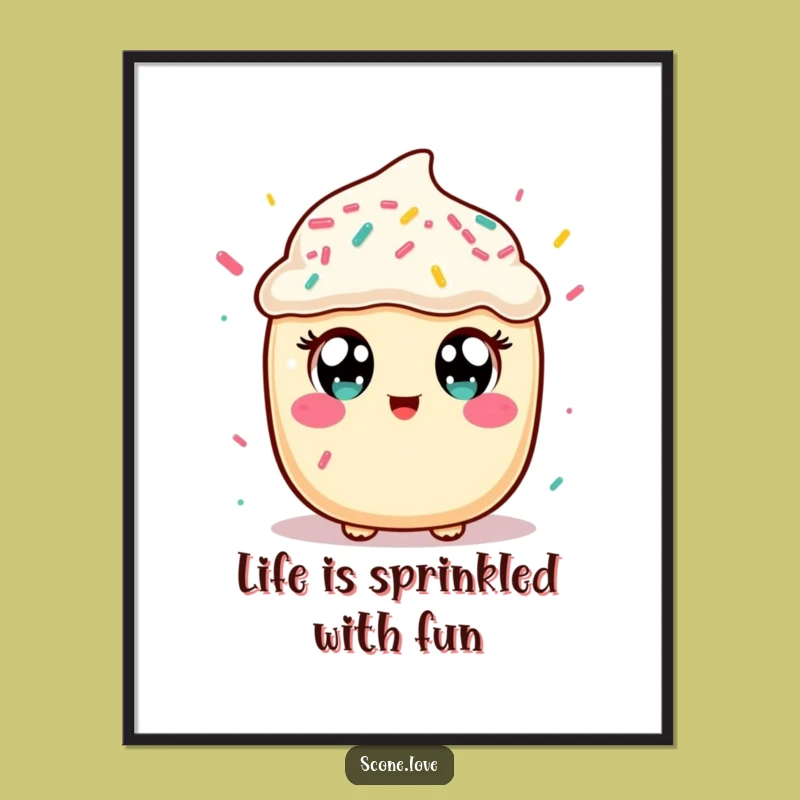 Free Printable Kawaii Scone Art: Funny Catching Sprinkles Downloadable Wall Decor