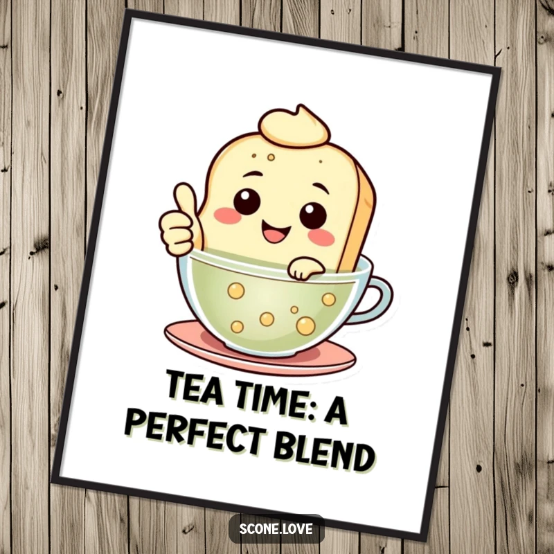 Funny Free Printable Wall Art: Smiling Scone Floating in Tea, Thumbs Up, Cozy Positive Humor