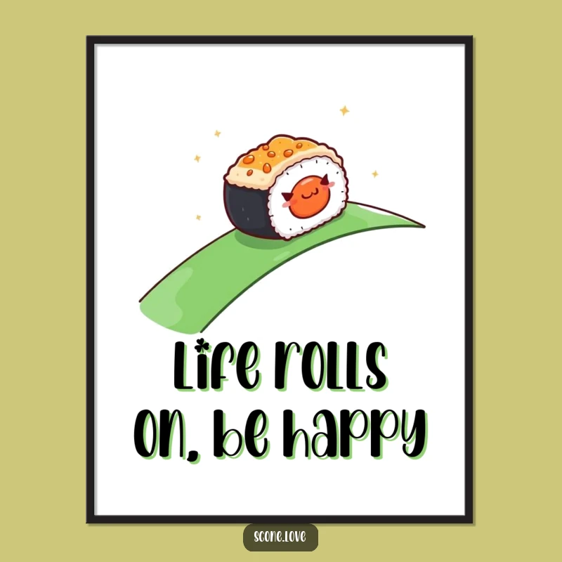Free Printable Wall Art: Sushi Roll Journey, Whimsical Downloadable Decor for Kitchens