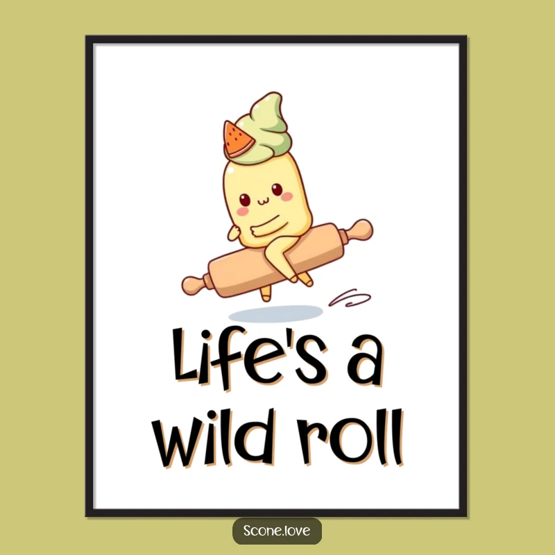 Funny Free Printable Kawaii Scone Wall Art: Rolling Pin Ride Downloadable Decor