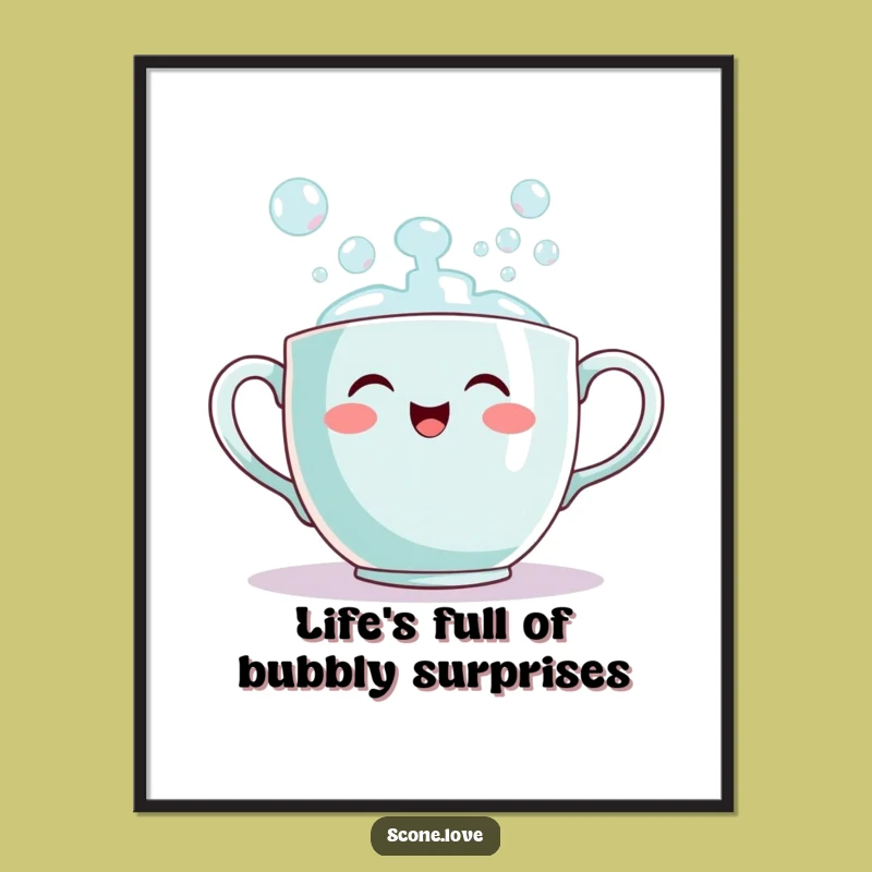 Funny Free Printable Wall Art: Bubbly Teacup Delight, Whimsical Downloadable Decor