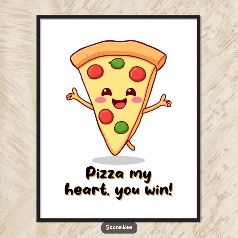 Funny Free Printable Wall Art: A smiling pizza slice performs a triumphant dance with its crust.