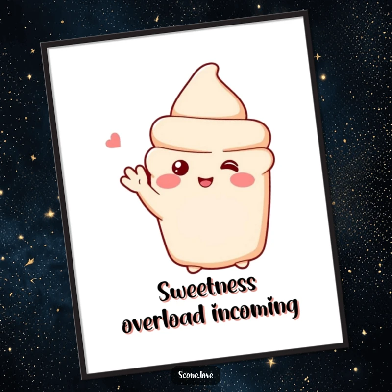 Funny Free Printable Shy Scone wall art, a blushing scone waving shyly, soft and sweet decor.