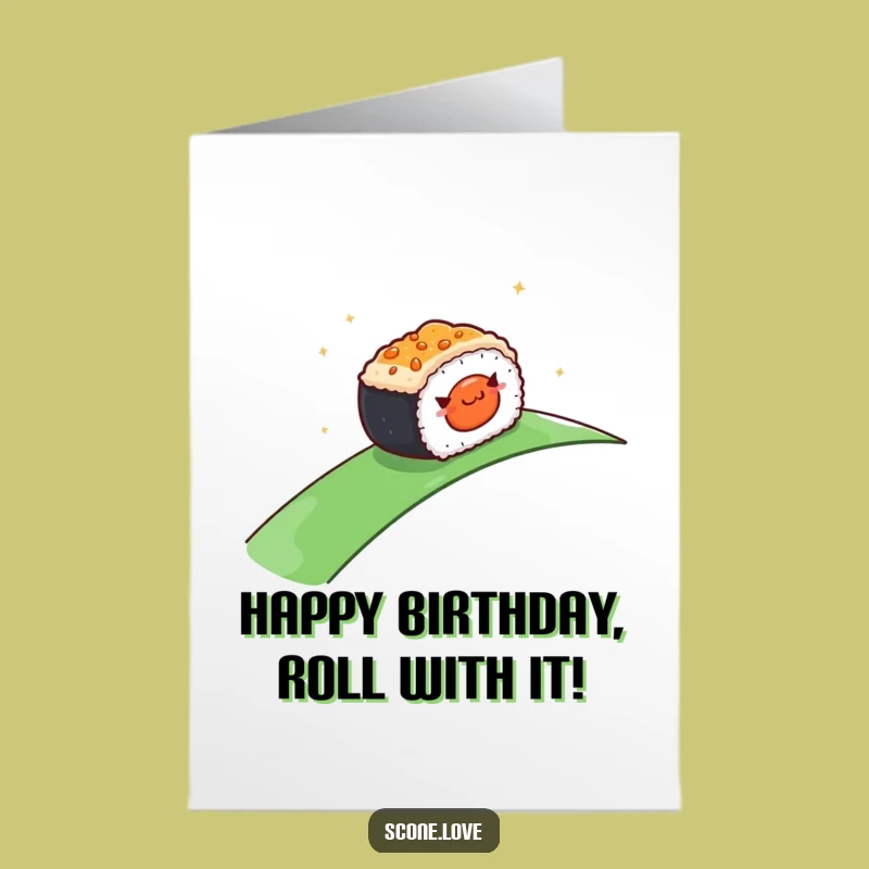 Free Printable Birthday Card: Sushi Roll Adventure, Funny Downloadable Gift for Food Lovers