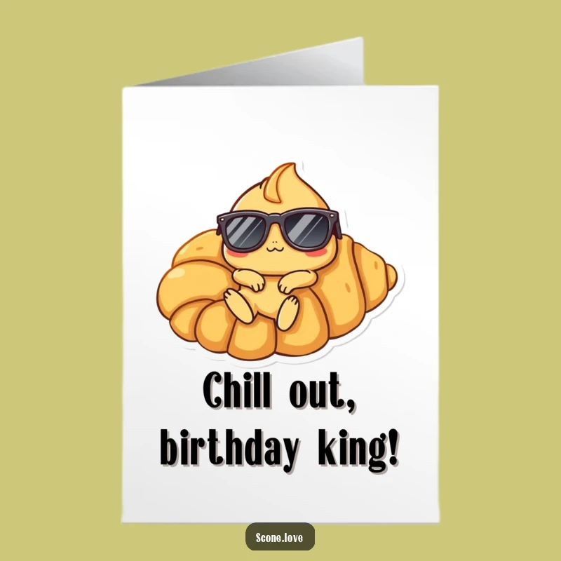 Free Printable Cool Scone Birthday Card: Funny Croissant Lounger Downloadable Gift