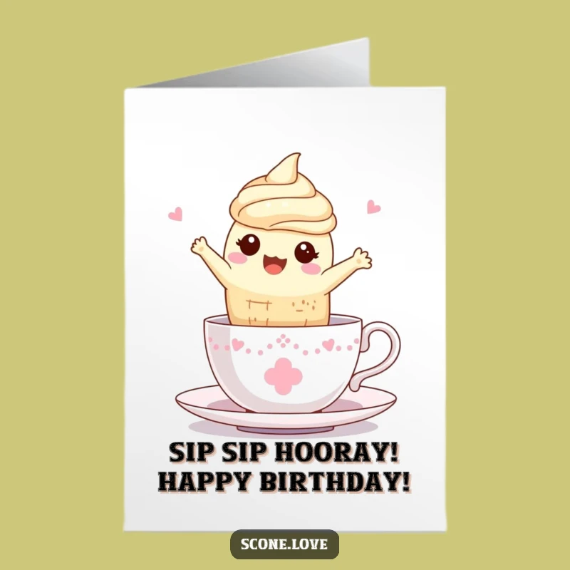 Free Printable Scone Tea Party Birthday Card: Funny Downloadable Gift for Tea Lovers