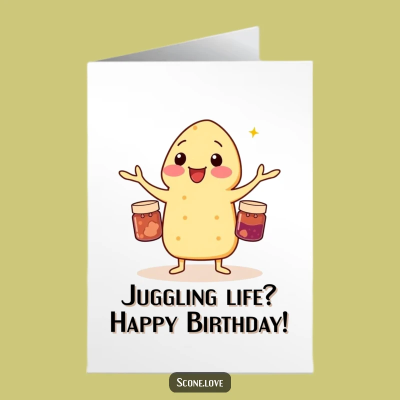 Free Printable Birthday Card: Juggling Scone With Jam, Fun Downloadable Gift