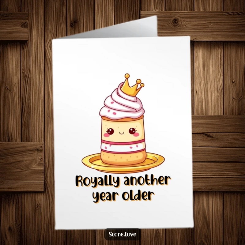 Funny Free Printable Birthday Card: A scone wearing a crown presented on a golden platter