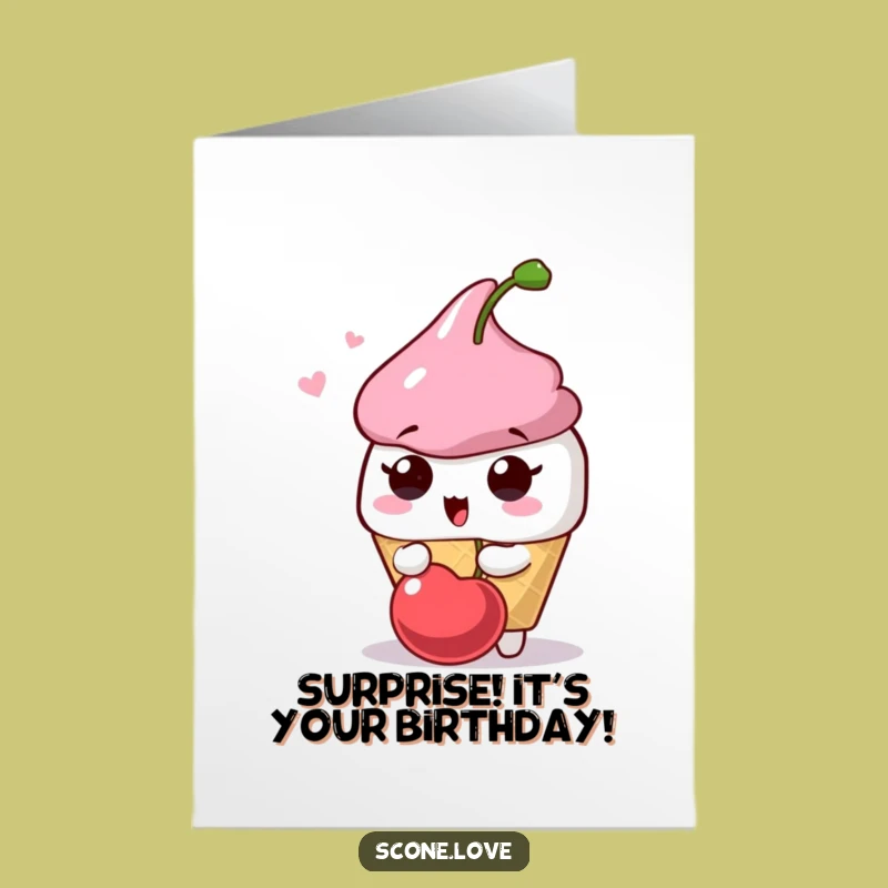 Free Printable Surprised Scone Birthday Card: Funny Cherry Pop Downloadable Gift