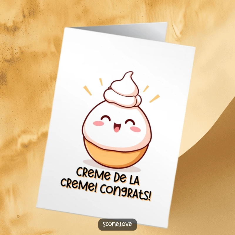 Funny Free Printable Congratulations Card: A baked good with excited swirls sporting a cream dollop, celebrating a sweet win.