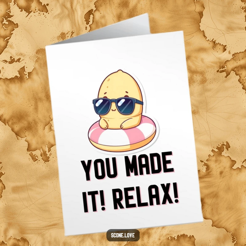 Funny Free Printable Congrats Card: A scone wearing sunglasses floats casually, a cool downloadable message of congratulations.