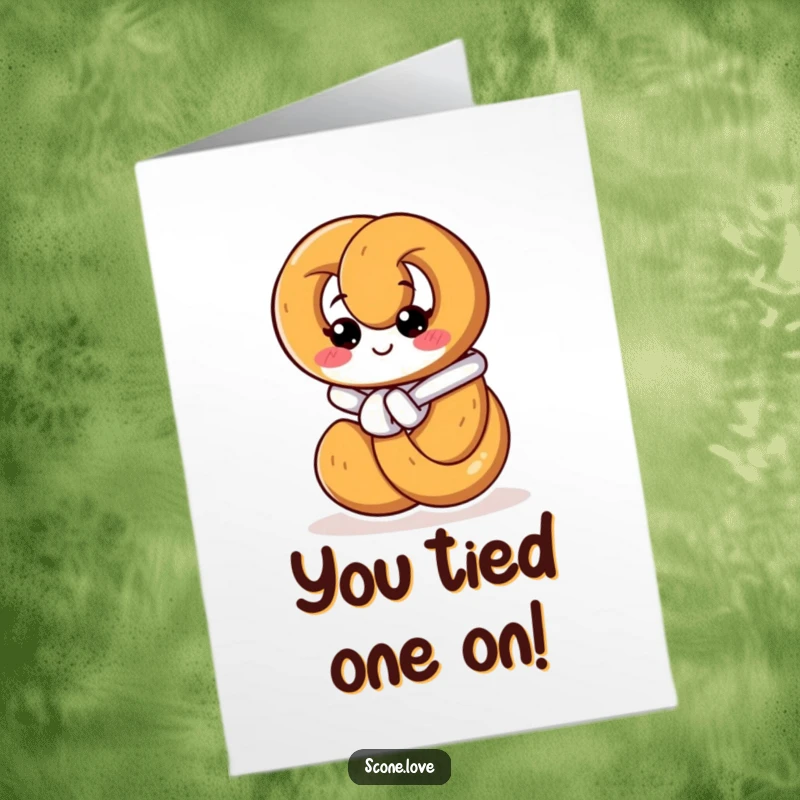 Funny Free Printable Congratulations Card: A smiling pretzel shows incredible focus as it ties its own knot, celebrating a hard-won victory.