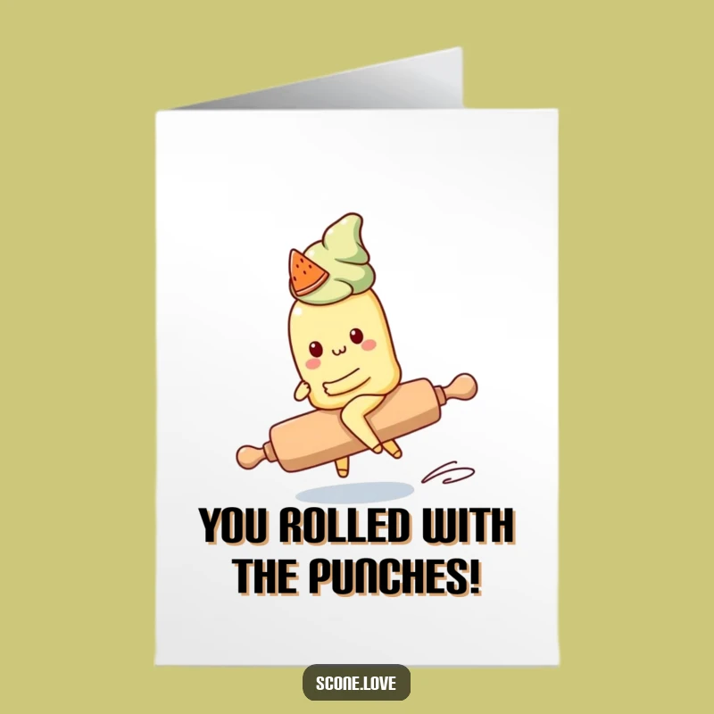 Free Printable Kawaii Scone Congratulations Card: Funny Rolling Pin Ride