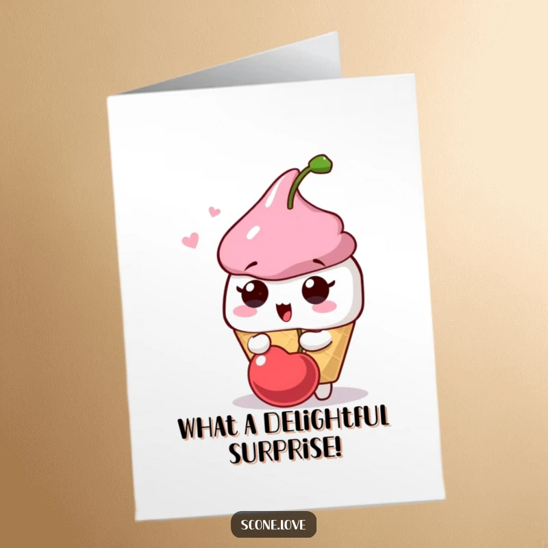 Funny Free Printable Surprised Scone Congratulations Card: A scone is surprised by a playful cherry pop, celebrating your amazing news.
