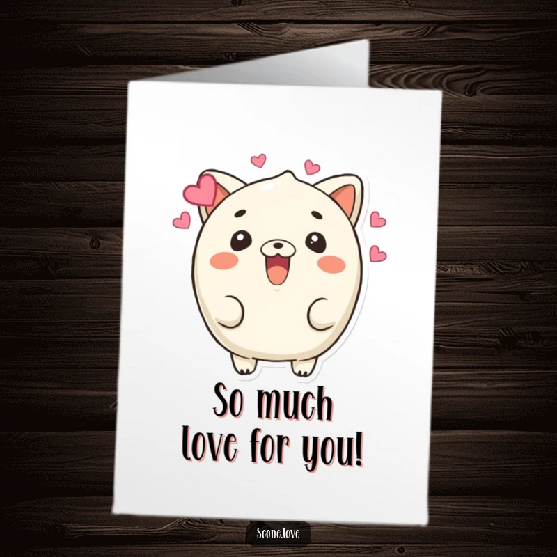 Funny Free Printable Love Scone Congratulations Card: A beaming scone with hearts celebrates your wonderful achievement with pure adoration.