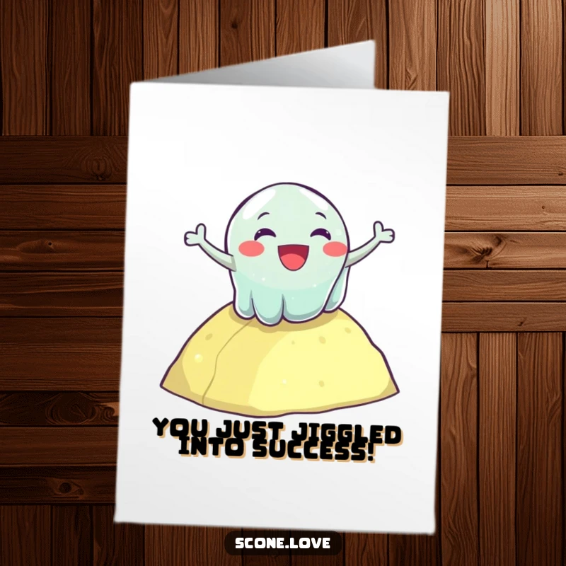 Funny Free Printable Congratulations Card: An excited wobbly jelly tumbles down a grassy hill.