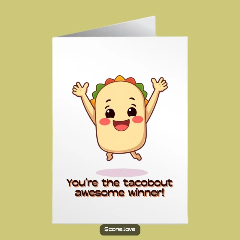 Free Printable Congrats Card: Taco's Celebration Jump, Festive Downloadable for Any Achievement