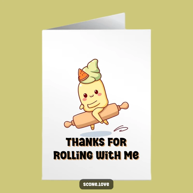 Free Printable Kawaii Scone Thank You Card: Funny Rolling Pin Ride