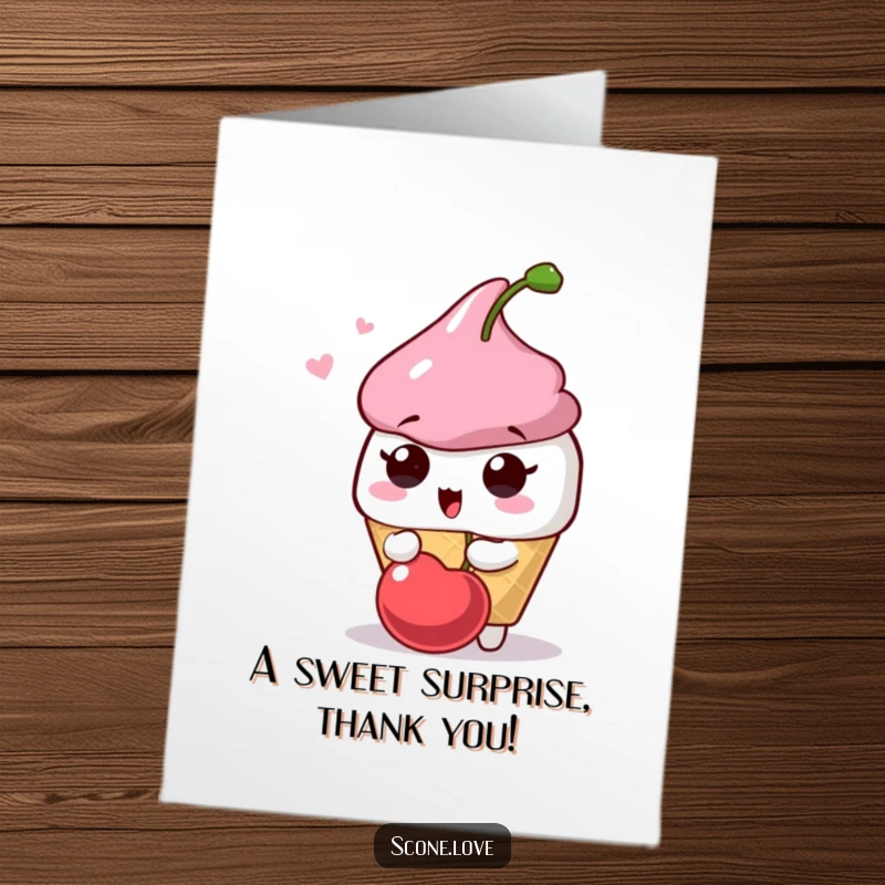 Funny Free Printable Surprised Scone Thank You Card: A scone looks startled by a playfully popping cherry, offering a sweet thank you.